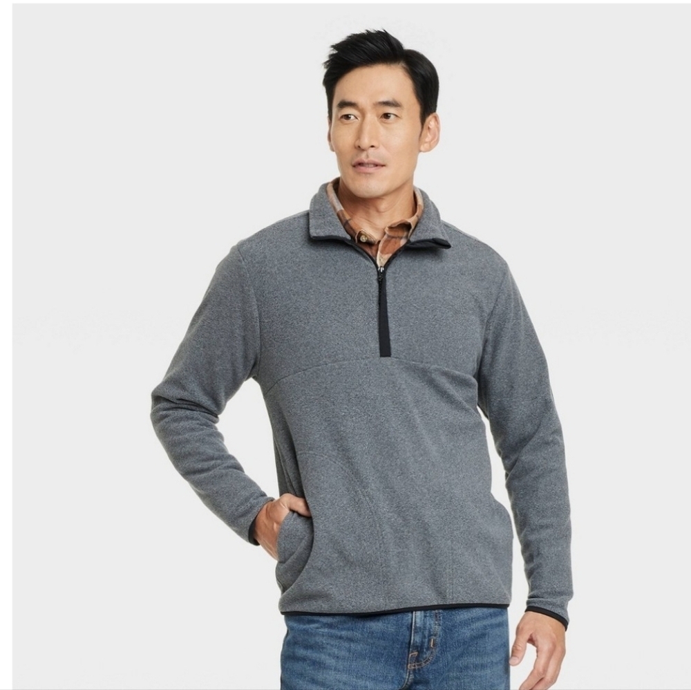 Men's Polar Fleece Half Zip Sweatshirt - Goodfellow & Co Black XL